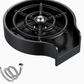 Overhead view of the round black glass rinser with central spring loaded nozzle