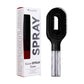 Hand holding the hair spray comb while combing and misting damp hair
