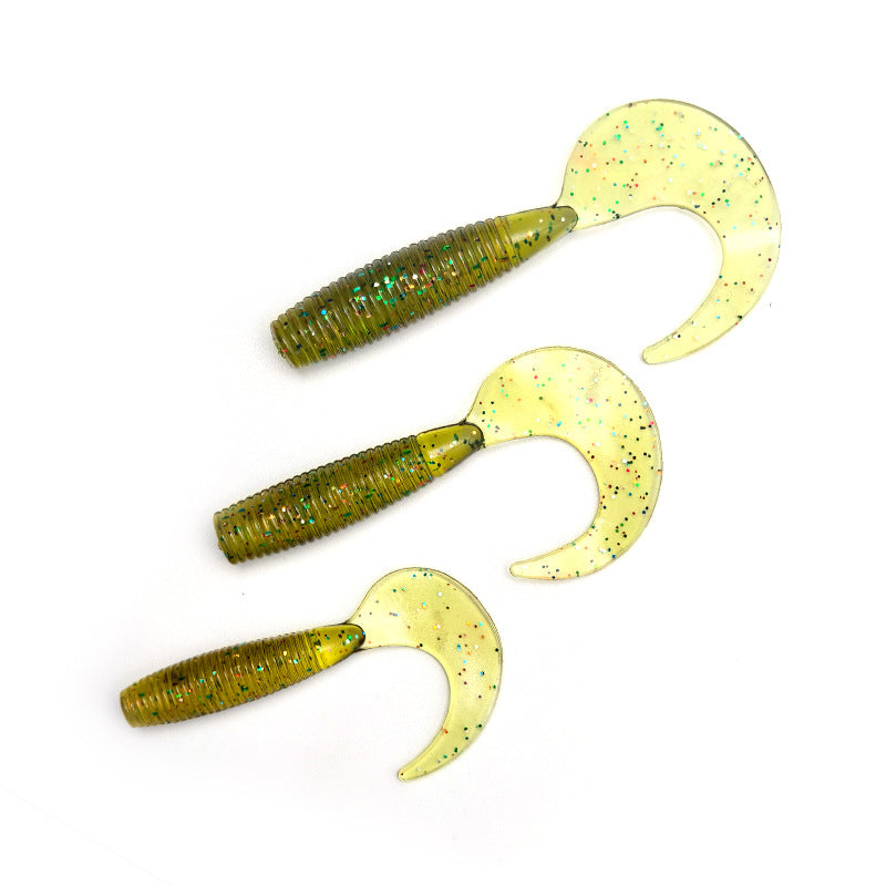 Spiral tail soft plastic lure rigged on a jig head ready to cast