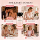 Pink perfume bottle at the centre of four lifestyle panels covering evening, work, brunch and weekend