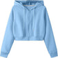 Solid color cropped zip up hoodie in a soft cotton blend fleece