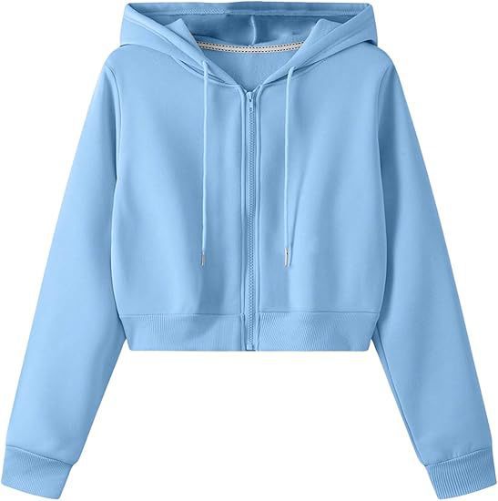 Solid color cropped zip up hoodie in a soft cotton blend fleece
