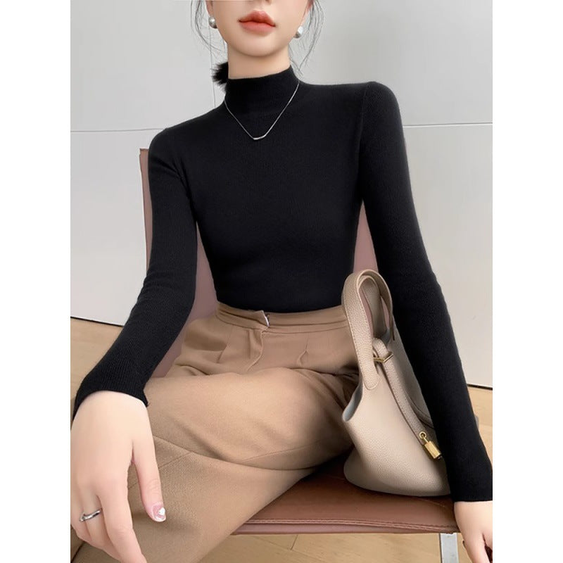 Winter and autumn black style semi-high-neck knitted women's top
