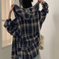 Loose Fit Hooded Plaid Shirt