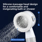 Close view of the silicone shower head spraying water through 290 soft massage points