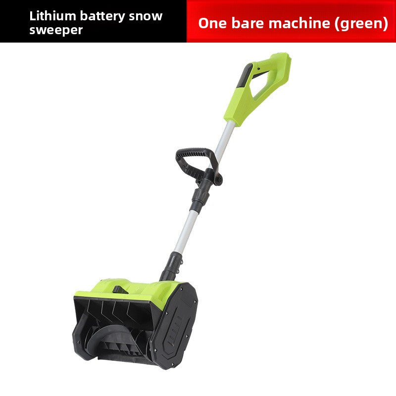 Lime green bare snow blower unit without battery on a white background, labelled lithium battery snow sweeper bare machine