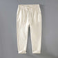 Pure linen mens drawstring straight leg trousers in apricot, styled with a linen shirt