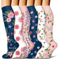 Pair of knee high compression running socks showing calf length and sole grip