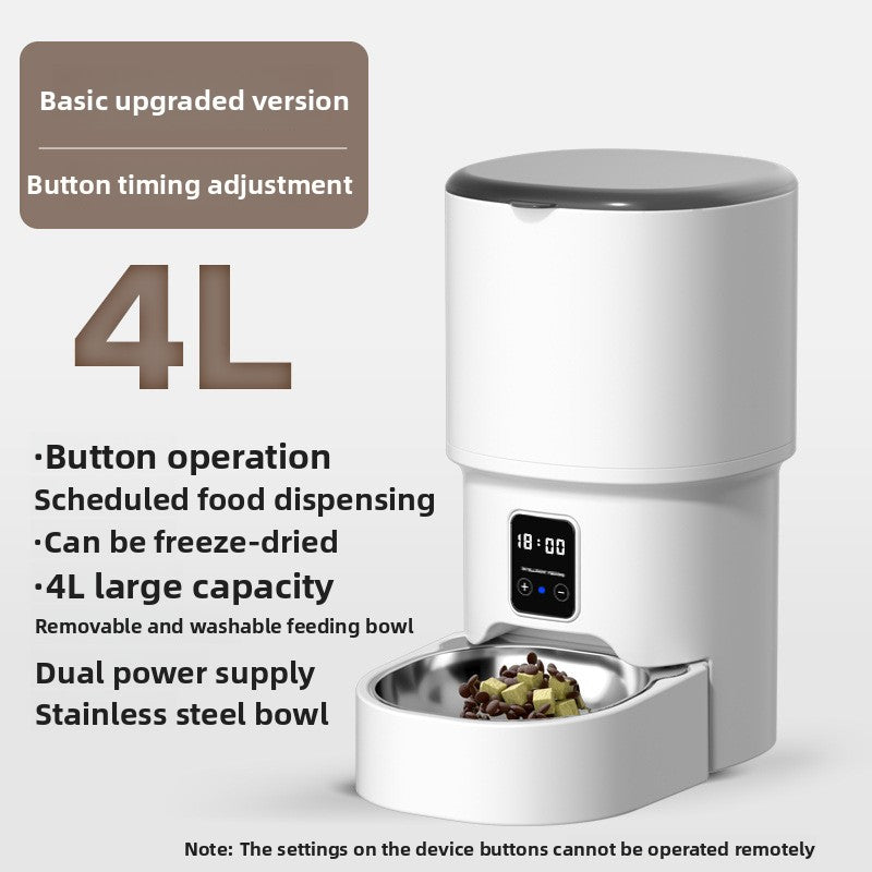 Automatic pet feeder rear view showing the power adapter socket