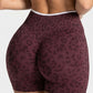 Burgundy seamless high waist yoga shorts with a 3D leopard print and ribbed waistband, size S variant image