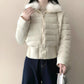 Elastic gathered hem and snap tab detail on the cropped padded puffer jacket