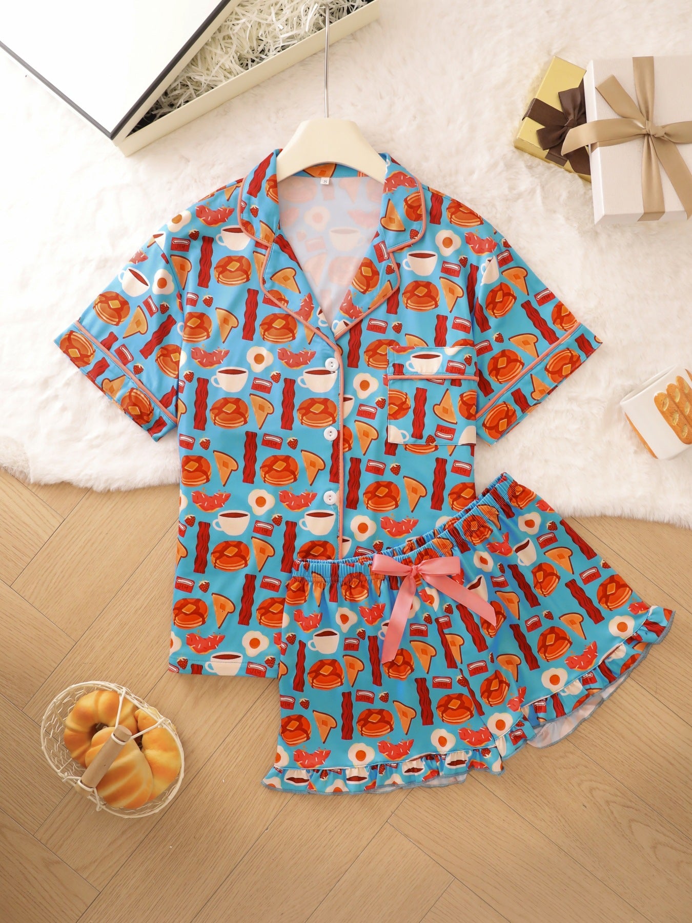 Women's milk silk loungewear set worn while resting at home