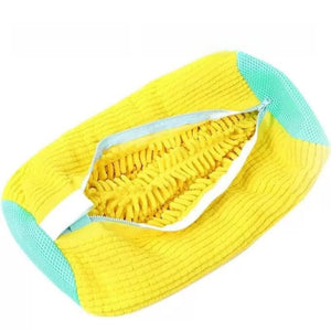 Nylon shoe washing bag holding a pair of sneakers