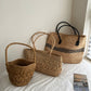 Raffia Hand-Woven Tote Bag | side profile angle shot