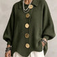 Olive green ribbed knit top with a collar and gold tone metal buttons, Olive green option, size S