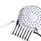 Mini nylon and wire cleaning brushes shown beside a white round showerhead being cleaned