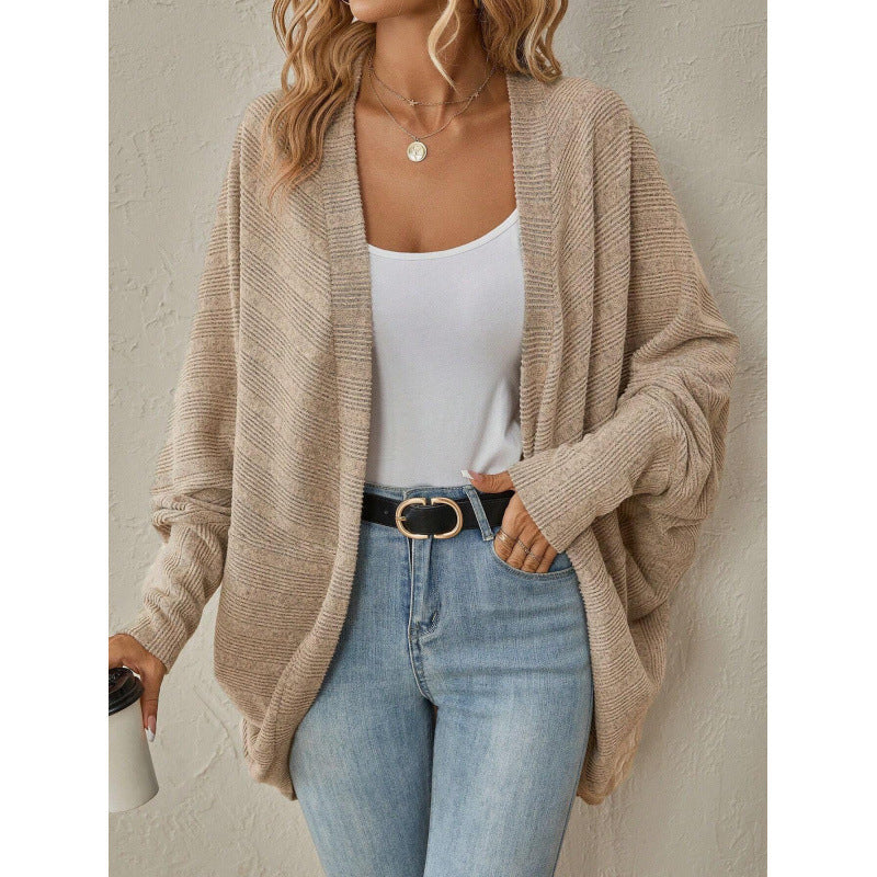 Close view of the ribbed knit on a pink womens open front cardigan