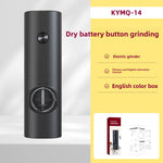 Black KYMQ-14 electric grinder with a clear window and dry battery button grinding, color box shown