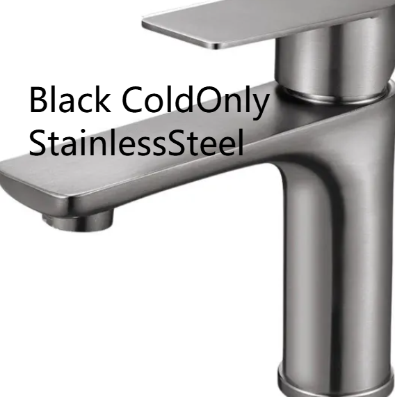 Gunmetal gray single lever faucet, option image labeled Black ColdOnly StainlessSteel