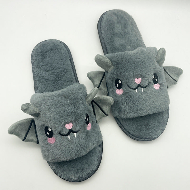 Bat Design Plush Slippers | side profile detail close up