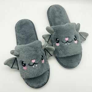 Bat Design Plush Slippers | side profile detail close up