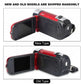 Two red and black DV90 camera bodies labeled New Type and Old Type with the screen flipped open, models shipped at random
