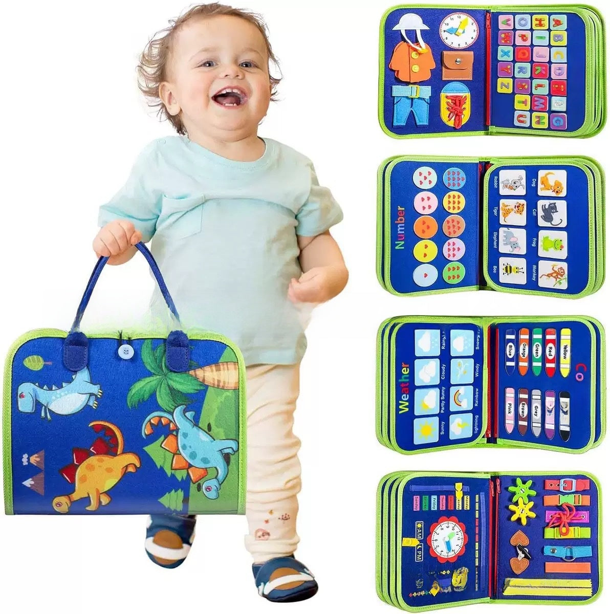 Felt activity board page pairing animals and weather symbols