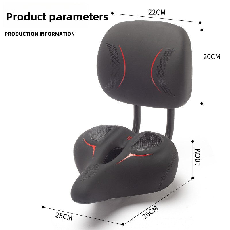 Detachable grey sponge scooter seat with padded backrest on steel posts, red accents