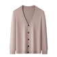 Black mens knit cardigan buttoned to show the fine knit and ribbed hem