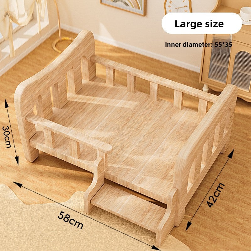 Large solid wood pet bed with step, inner size 55 x 35 cm, outer 58 x 42 x 30 cm