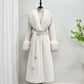 Off white long vegan fur coat with a large fur collar, fur cuffs and a tie belt, Off White Large Collar option
