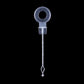 Anti-Clog Rod option: clear plug ring on a thin rod with a pin and a loop on a black background