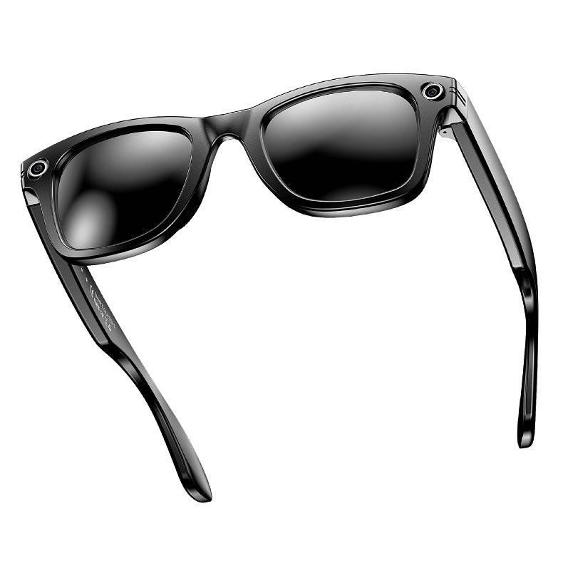 Smart glasses shown with sunglasses-tinted lenses for bright outdoor light