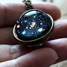 Retro Bronze Tone Double Sided Glass Solar System Pendant Necklace