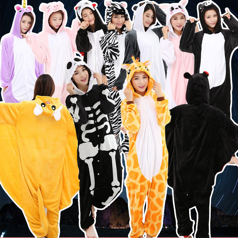 Flannel Cartoon One-Piece Animal Pajamas
