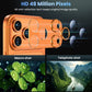 Orange lens protector aligned over a three lens iPhone camera island