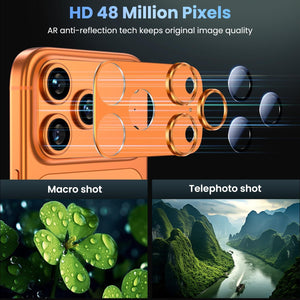 Orange lens protector aligned over a three lens iPhone camera island