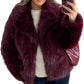 Soft faux fur cropped jacket with hidden side seam pockets and dense horizontal fur bands