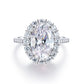 The white stone version of the oval halo ring, bright plated silver band and clear halo
