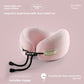 Memory foam travel neck pillow shown from the side, its U shape and toggle cinch visible