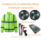 Fan cooling work jacket with reflective bands, back fans, and USB power bank