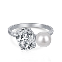 Womens S925 Silver Imitation Pearl and Cubic Zirconia Open Ring