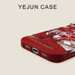 Magnetic iPhone case shown at an angle with the raised camera bezel and printed art back
