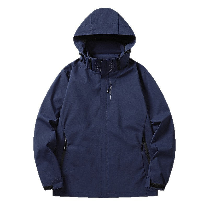 Mens hooded shell jacket in four colors black navy charcoal and ivory