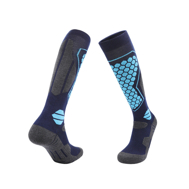 Cushioned ski socks with SPORT knit lettering on the leg and a reinforced heel and toe