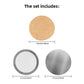 Coffee filter set with 100 natural paper filters, a woven steel disc, and a perforated disc