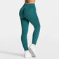 High-waisted seamless leggings with a shaped seamed back, worn from behind