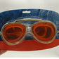 Red mirror aviator swim goggles in a blister pack showing the anti fog icon