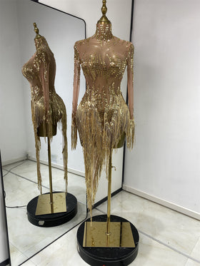 Rhinestone Mesh Sequin Performance Dress