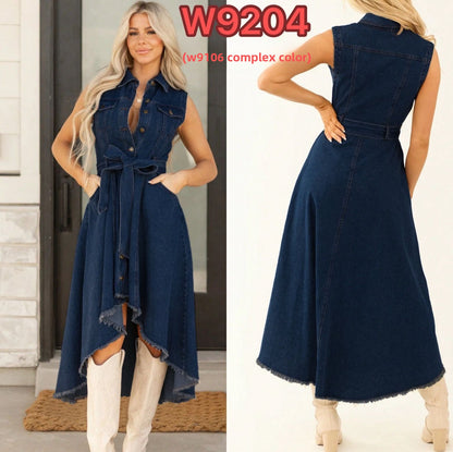 Sleeveless Denim Dress with Adjustable Waist for Casual Day, Trip, Relaxed Outing with Easy Styling | evening warm ambienc...